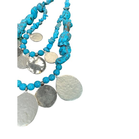 Chicos turquoise Gold metal Statement Boho Bib Tribal metal Knecklace SKU 9577 - Picture 3 of 9